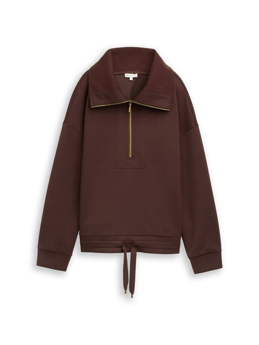 1052927 TOM TAILOR wmn - Troyer Sweatshirt aus Scuba 13234 java dark brown