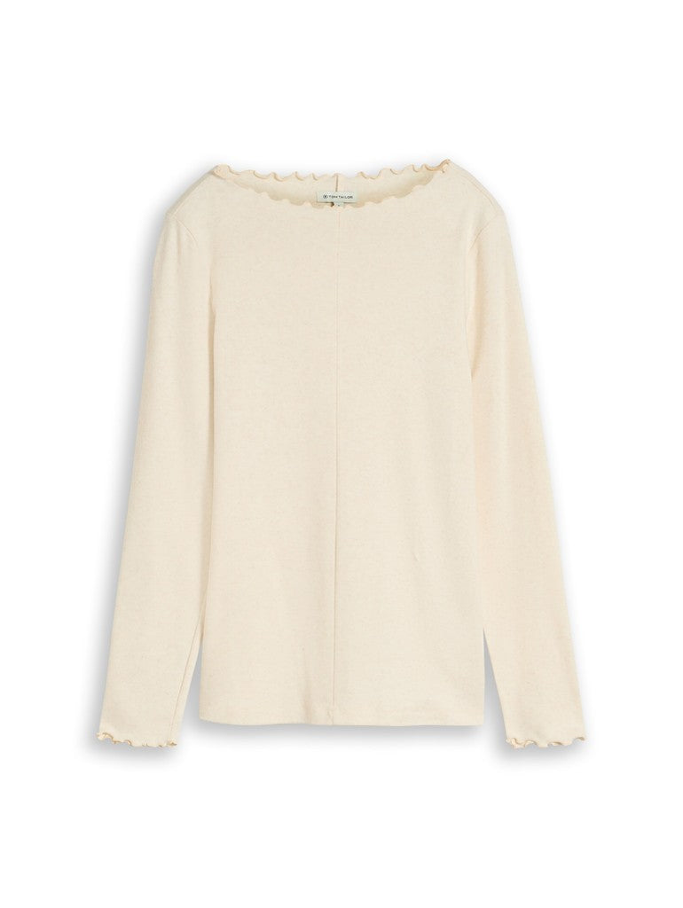 1053453 TOM TAILOR wmn - Langarmshirt mit gewelltem Kragen 41090 whisper offwhite melange