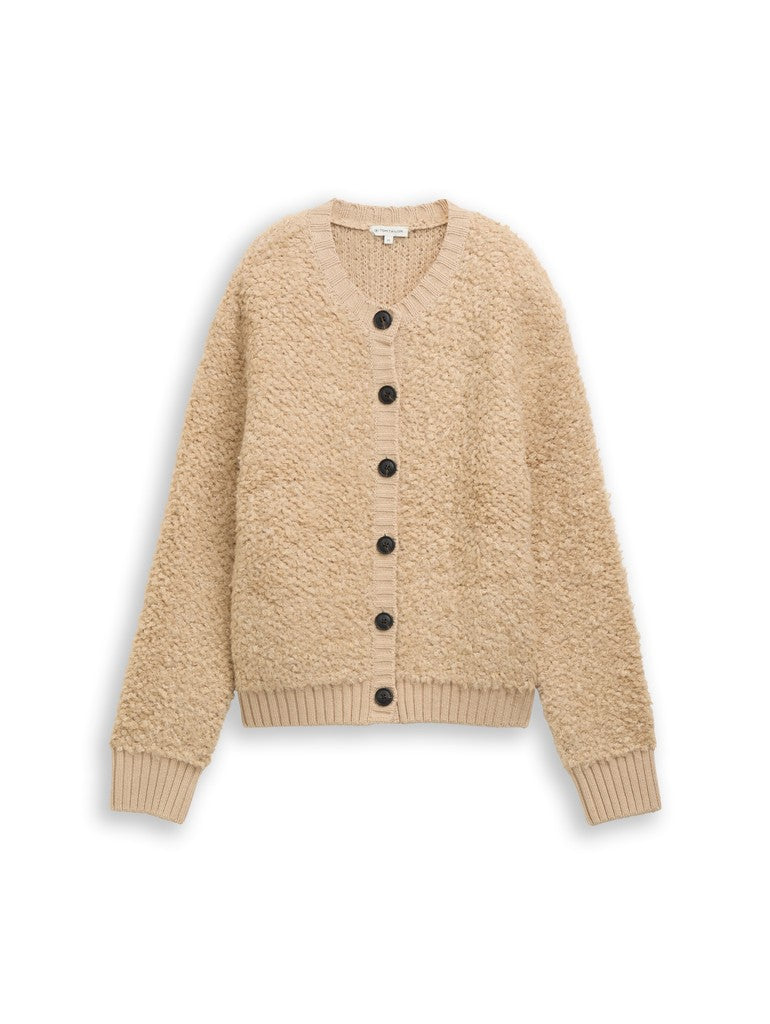 1052801 TOM TAILOR wmn - Loose Fit Bouclé Cardigan 40523 gravel beige melange