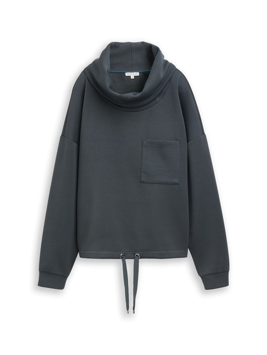 1052935 TOM TAILOR wmn - Scuba Sweatshirt mit Wasserfallkragen 14406 darkest olive