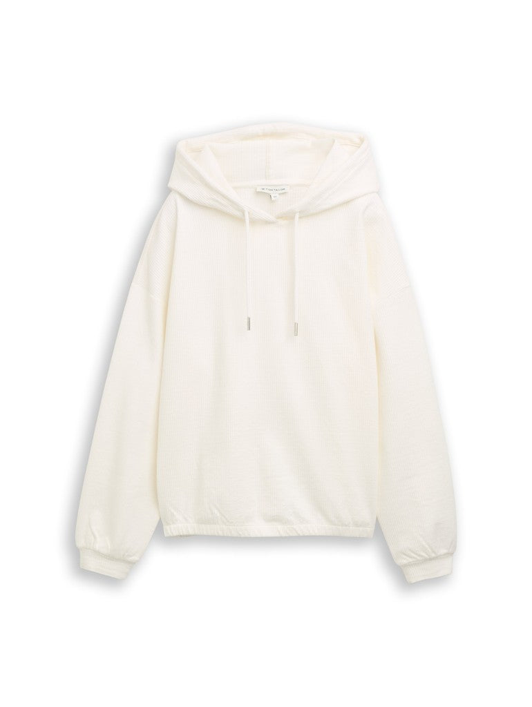 1052892 TOM TAILOR wmn - T-shirt hoody corduroy structure 10315 whisper white