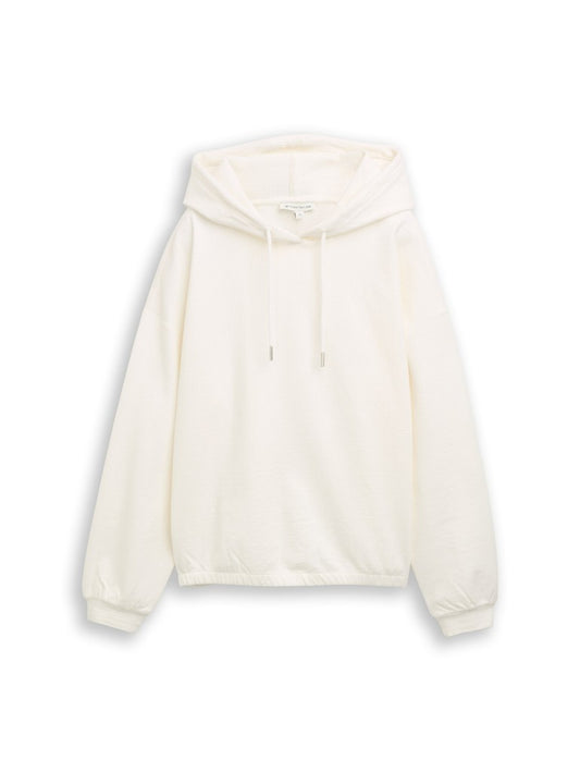 1052892 TOM TAILOR wmn - T-shirt hoody corduroy structure 10315 whisper white