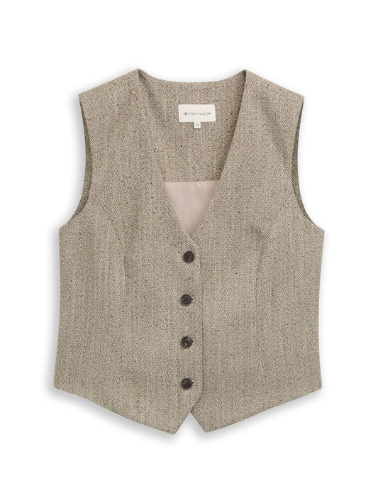 1052956 TOM TAILOR wmn - Slim Fit Anzugsweste mit Fischgrätmuster 40861 gravel beige herringbone