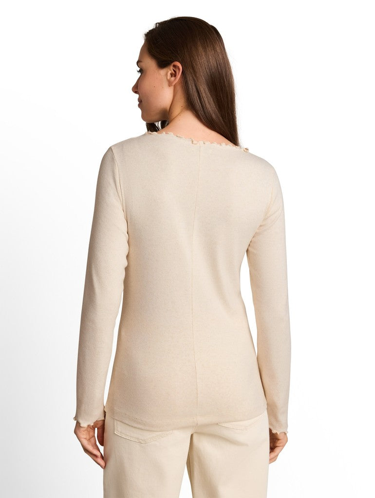 1053453 TOM TAILOR wmn - Langarmshirt mit gewelltem Kragen 41090 whisper offwhite melange