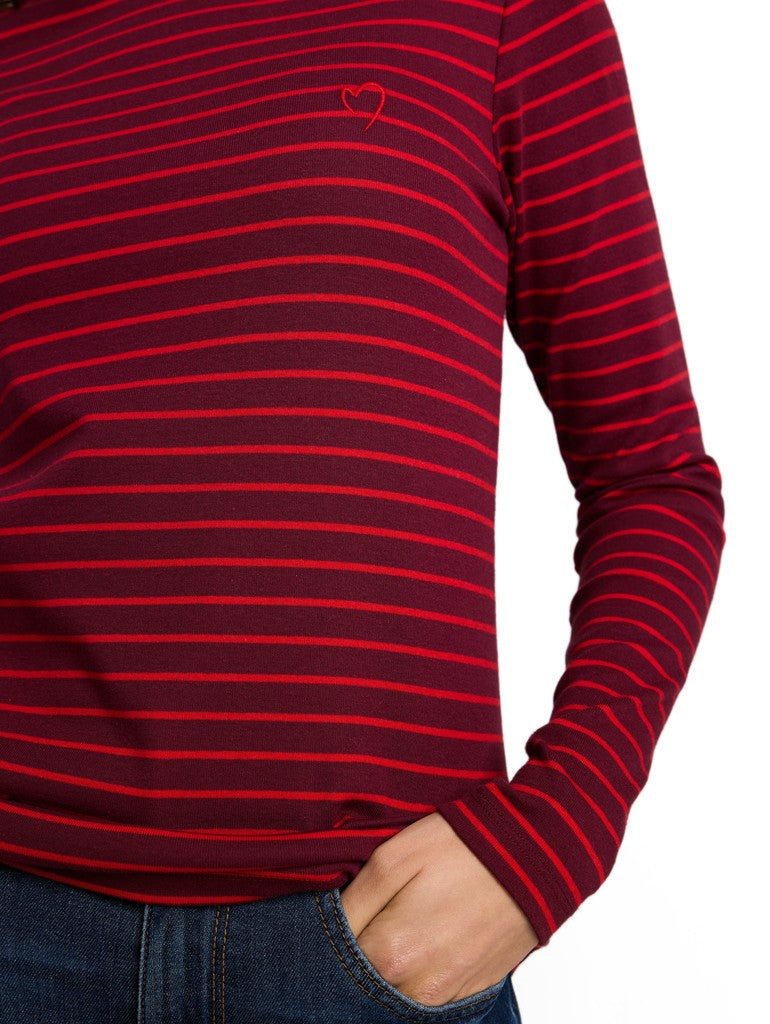 1051234 TOM TAILOR wmn - Longsleeve 40887 preppy plum red stripe