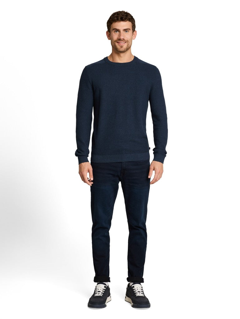 1053187 TOM TAILOR men - Strickpullover aus Baumwolle 41025 mouline blue navy