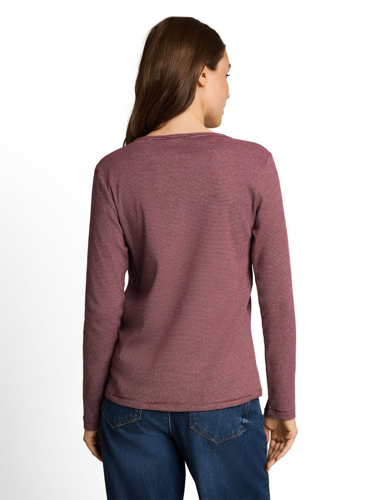 1053459 TOM TAILOR wmn - Henley Langarmshirt mit Rippstruktur 41182 light pink preppy plum stripe