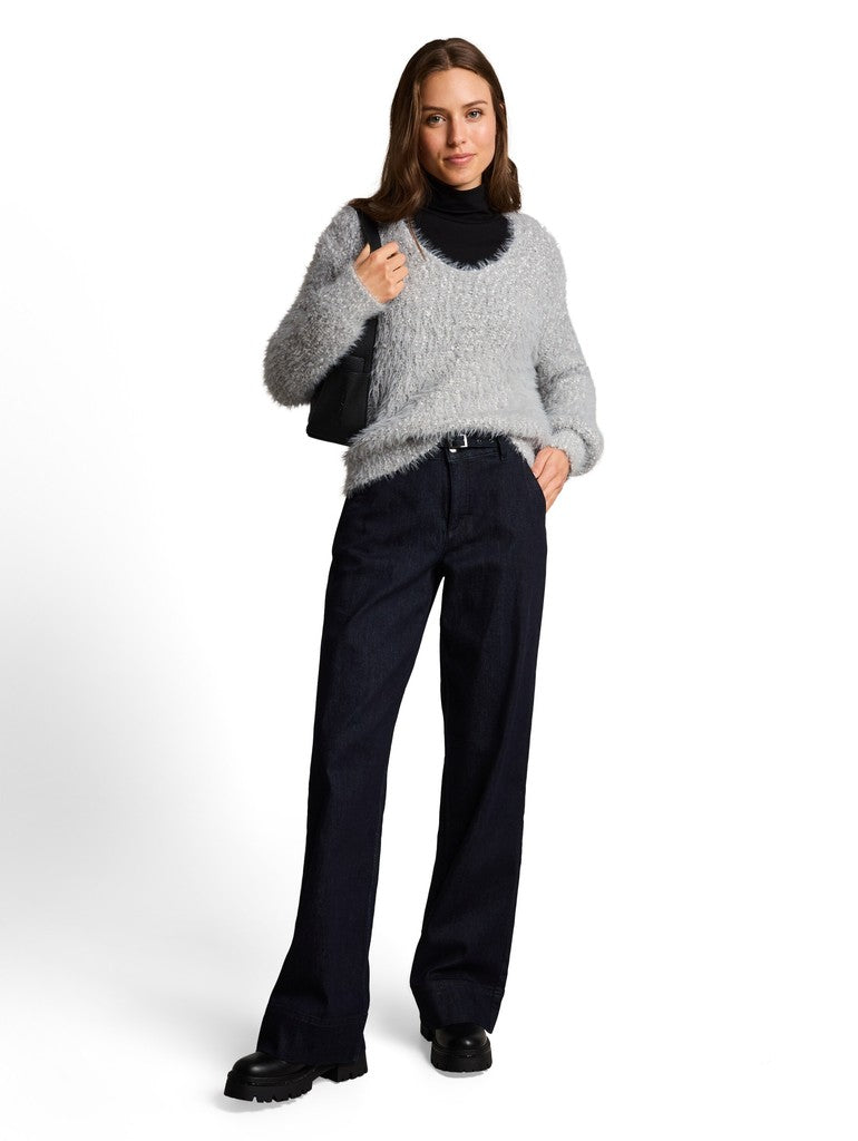 1053399 TOM TAILOR wmn - Loose Fit Strickpullover mit V-Neck 41113 light grey knit structure