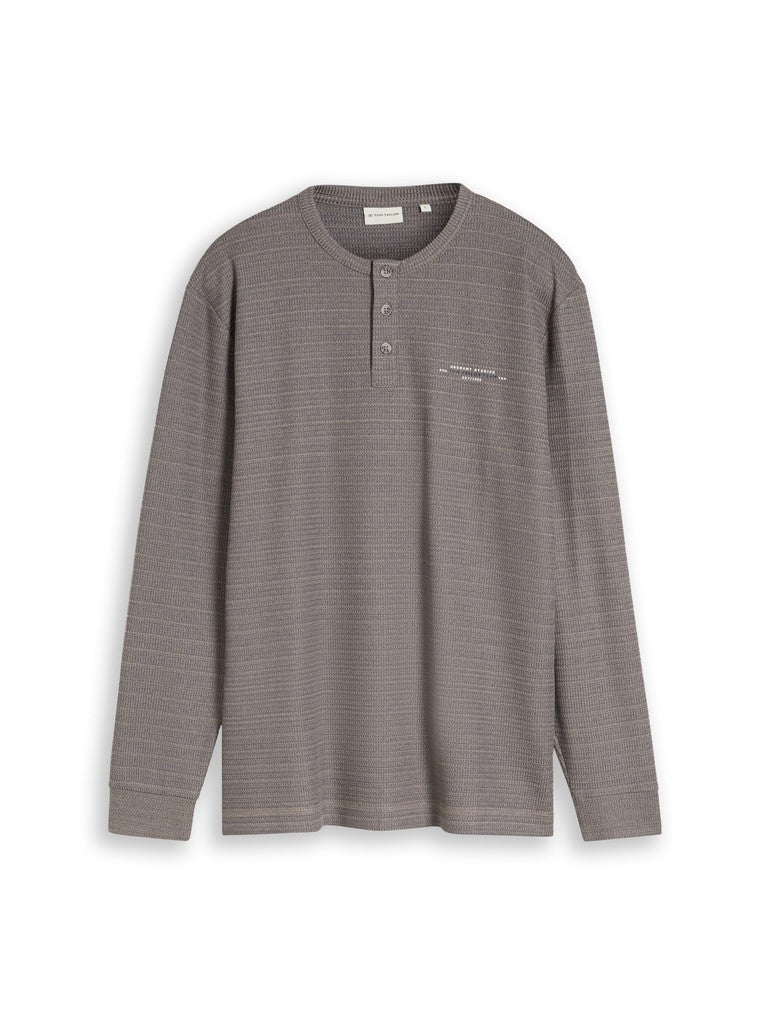 1052717 TOM TAILOR men - Henley Langarmshirt in Melange-Optik 40938 blue mint inject structure