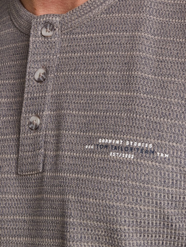 1052717 TOM TAILOR men - Henley Langarmshirt in Melange-Optik 40938 blue mint inject structure