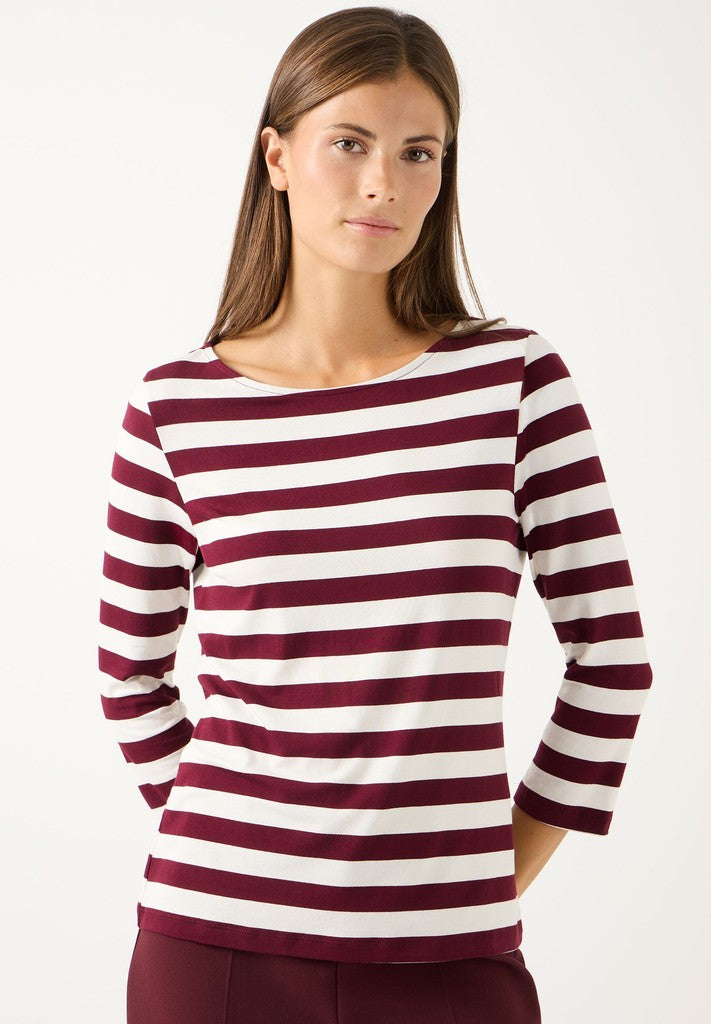 61920007 MORE&MORE - Striped Shirt 3/4 Sleeve 2561 pomegranate red offwhite