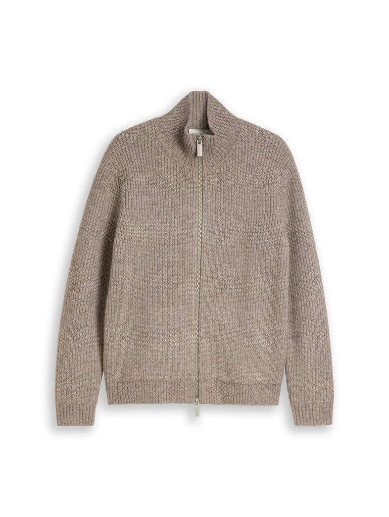 1053107 TOM TAILOR men - Strickjacke mit Wollanteil 10368 driftwood taupe melangé