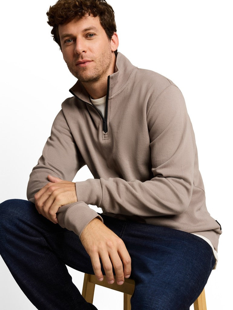1052665 TOM TAILOR men - Troyer Sweatshirt 10359 Driftwood Taupe