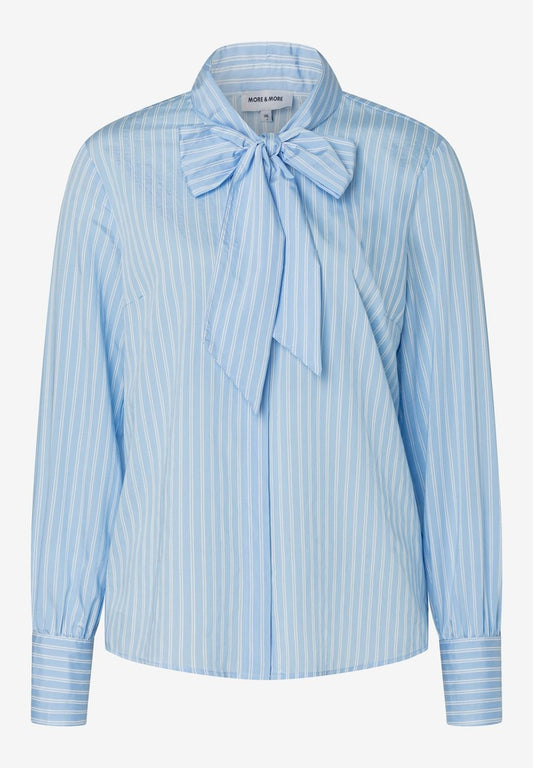 61092008 MORE&MORE - Striped Pussycat Bow Blouse 2319 fresh skyblue white woven stripes