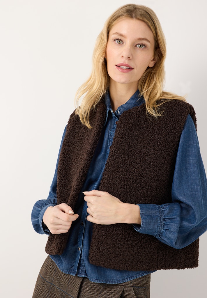 61096011 MORE&MORE - Teddy Fur Vest 0279 espresso brown