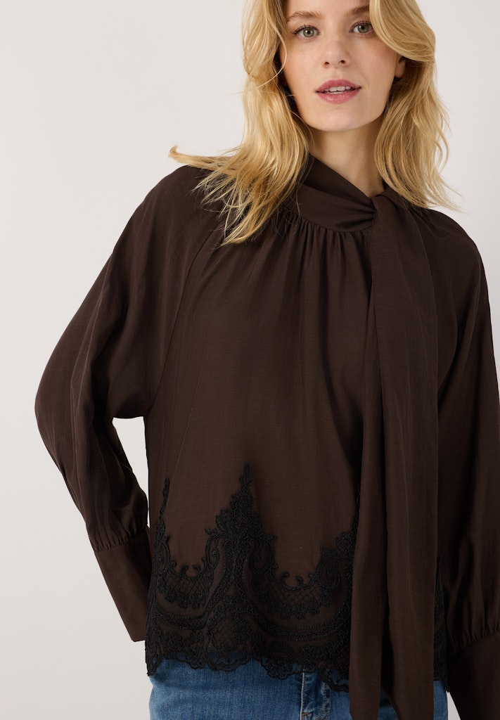 61092010 MORE&MORE - Lace Detailed Pussycat Bow Blouse 0279 espresso brown