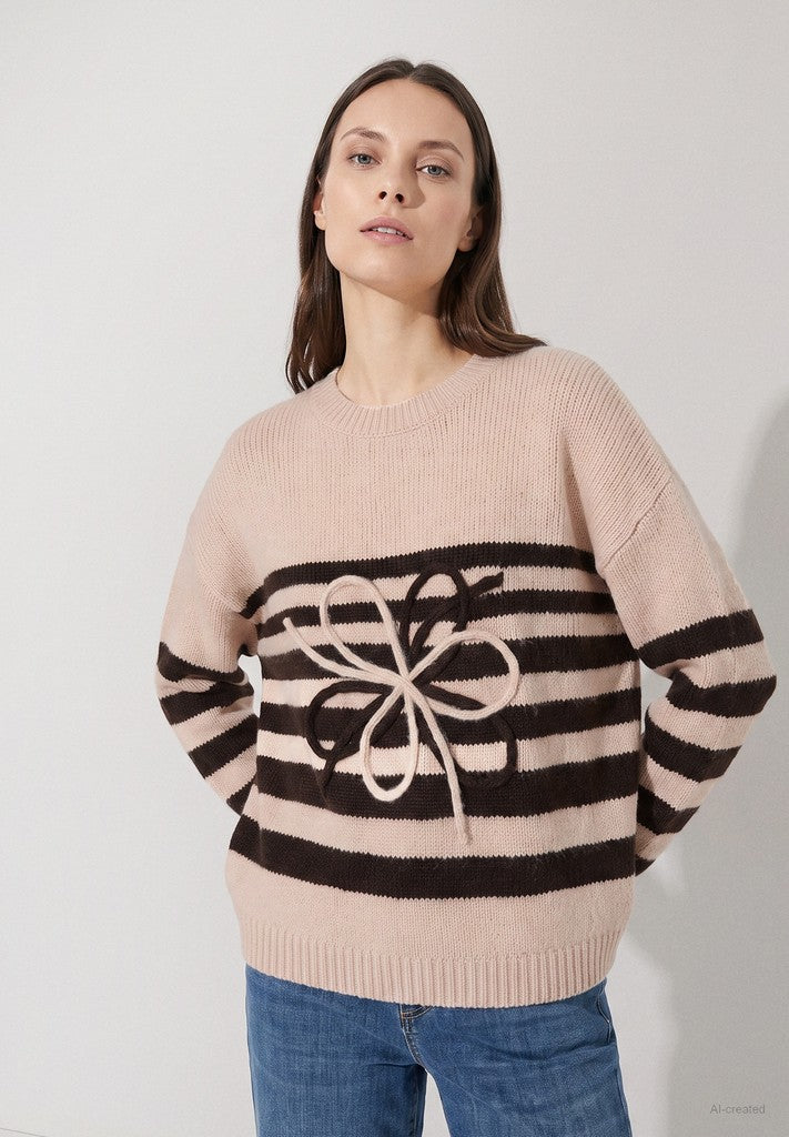 61091002 MORE&MORE - Striped Pullover with Artwork 2031 stripes espresso brown powder