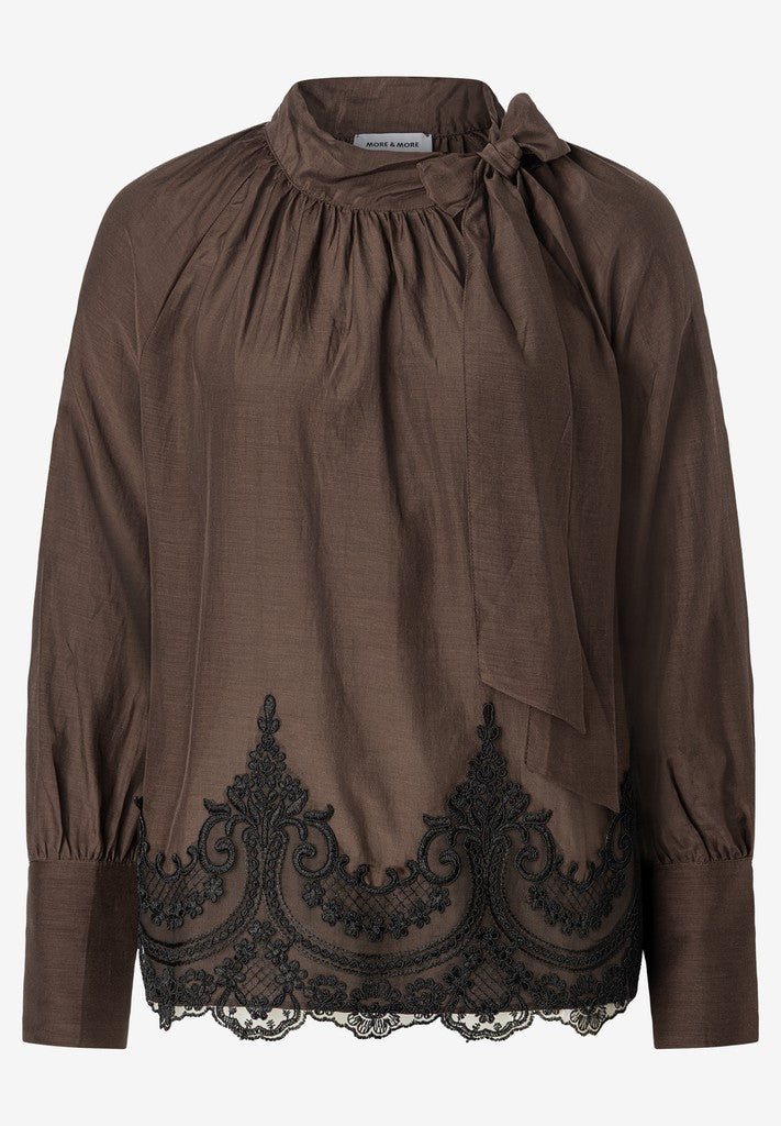 61092010 MORE&MORE - Lace Detailed Pussycat Bow Blouse 0279 espresso brown