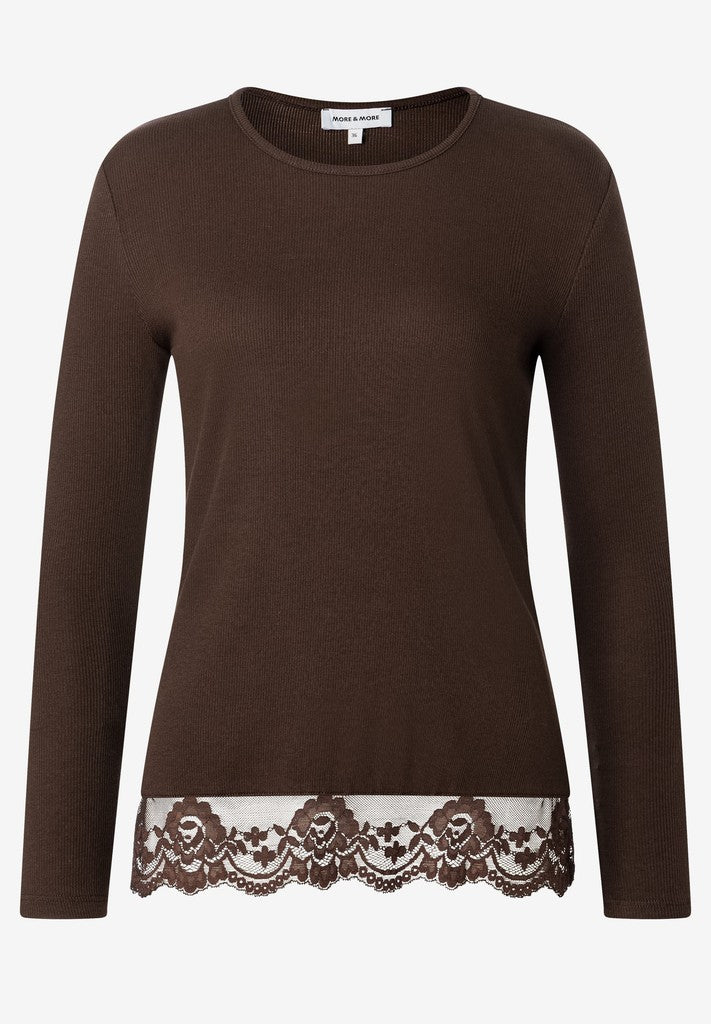 61090082 MORE&MORE - Longsleeve with Lace at Seam 0279 espresso brown
