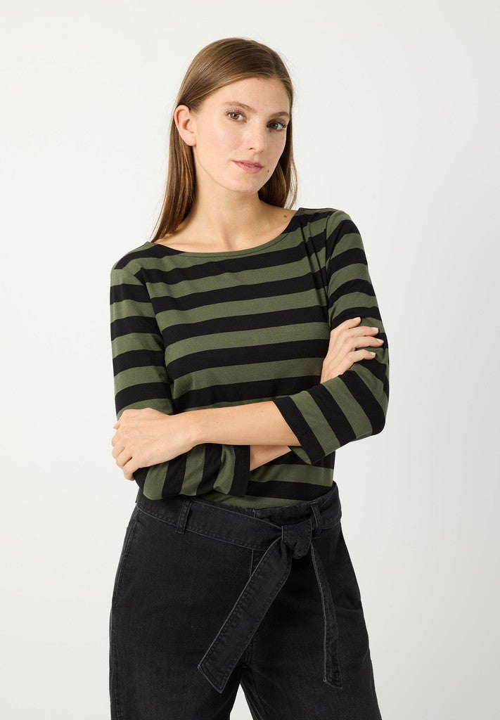 61100059 MORE&MORE - Striped Shirt 2689 forest green black