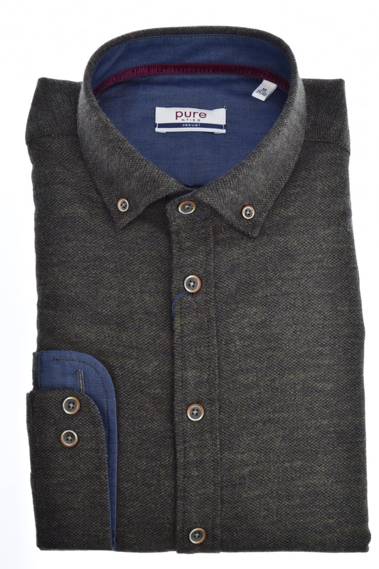 E21500-51202 PURE- Casual Hemd Langarm 430 uni oliv