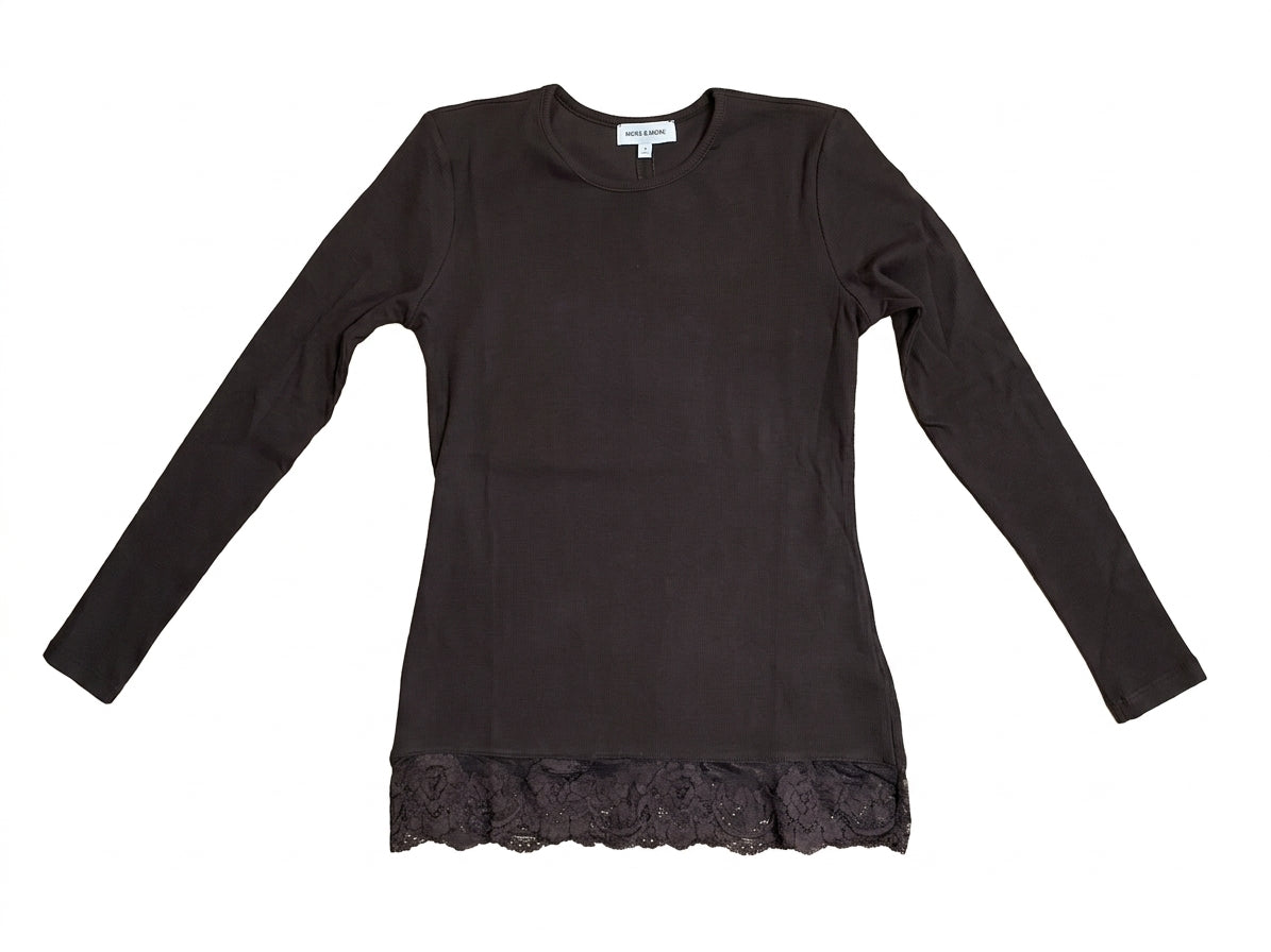 61090082 MORE&MORE - Longsleeve with Lace at Seam 0279 espresso brown