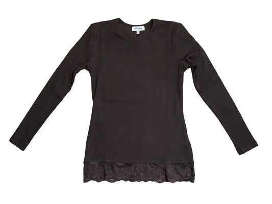 61090082 MORE&MORE - Longsleeve with Lace at Seam 0279 espresso brown