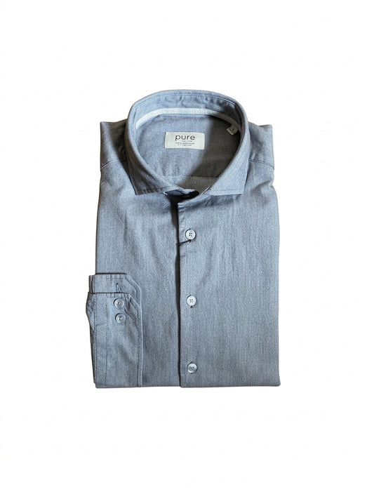 E41503-51707 PURE- Casual Hemd Langarm 710 uni grau